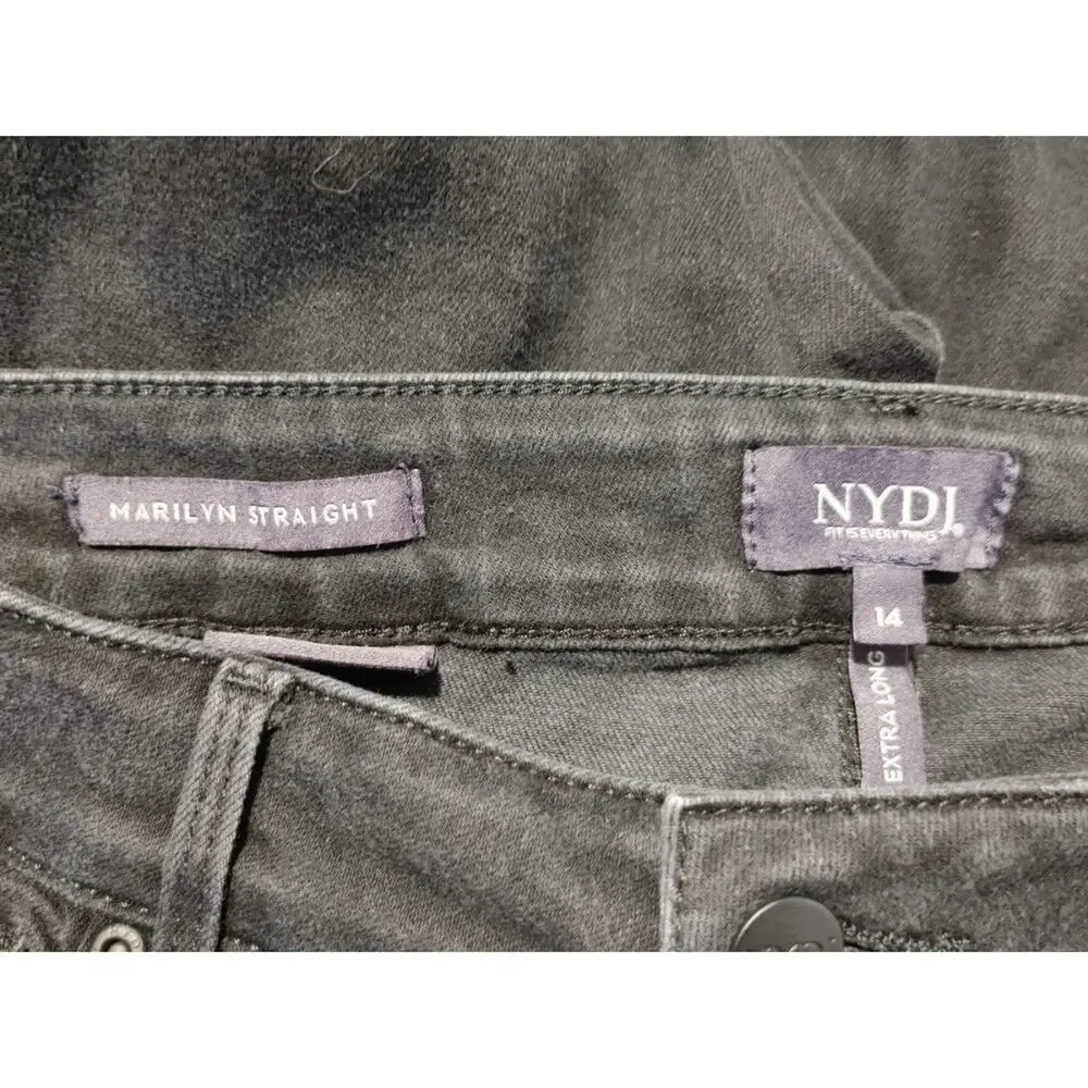 NYDJ Marilyn Straight Jeans Mid Rise Slim Fit Black Denim Womens Plus Size 14